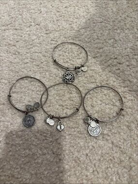 Alex and Ani Silver-Tone Initial & Compass Charm Bangle Bracelet Set